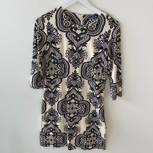 J. McLaughlin black and cream geometric dress